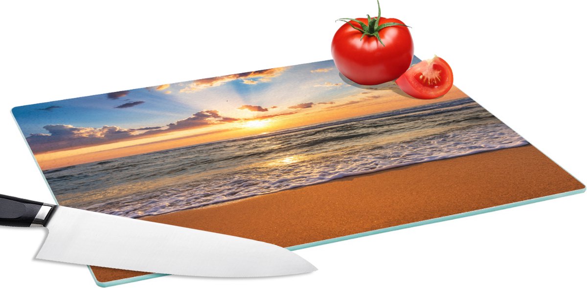 Glazen Snijplank - 39x28 - Strand - Zonsondergang - Zee - Wolken - Horizon - Snijplanken Glas