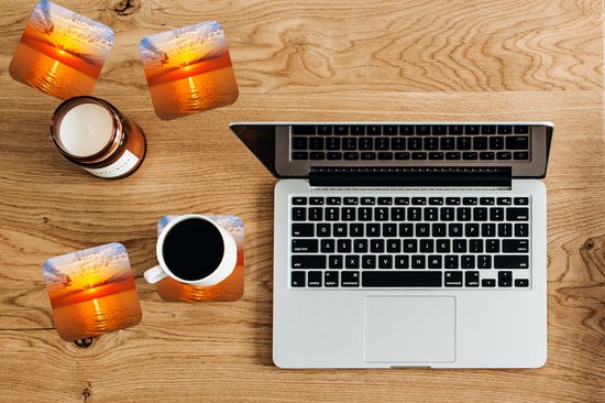 Sous-verres pour verres - Coucher de soleil - Mer - Ciel - Oranje - Horizon - Water - 10x10 cm - Sous-verres en verre - 6 pièces