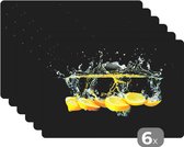 Placemat - Placemats kunststof - Citroen - Fruit - Geel - Stilleven - Water - 45x30 cm - 6 stuks - Hittebestendig - Anti-Slip - Onderlegger - Afneembaar