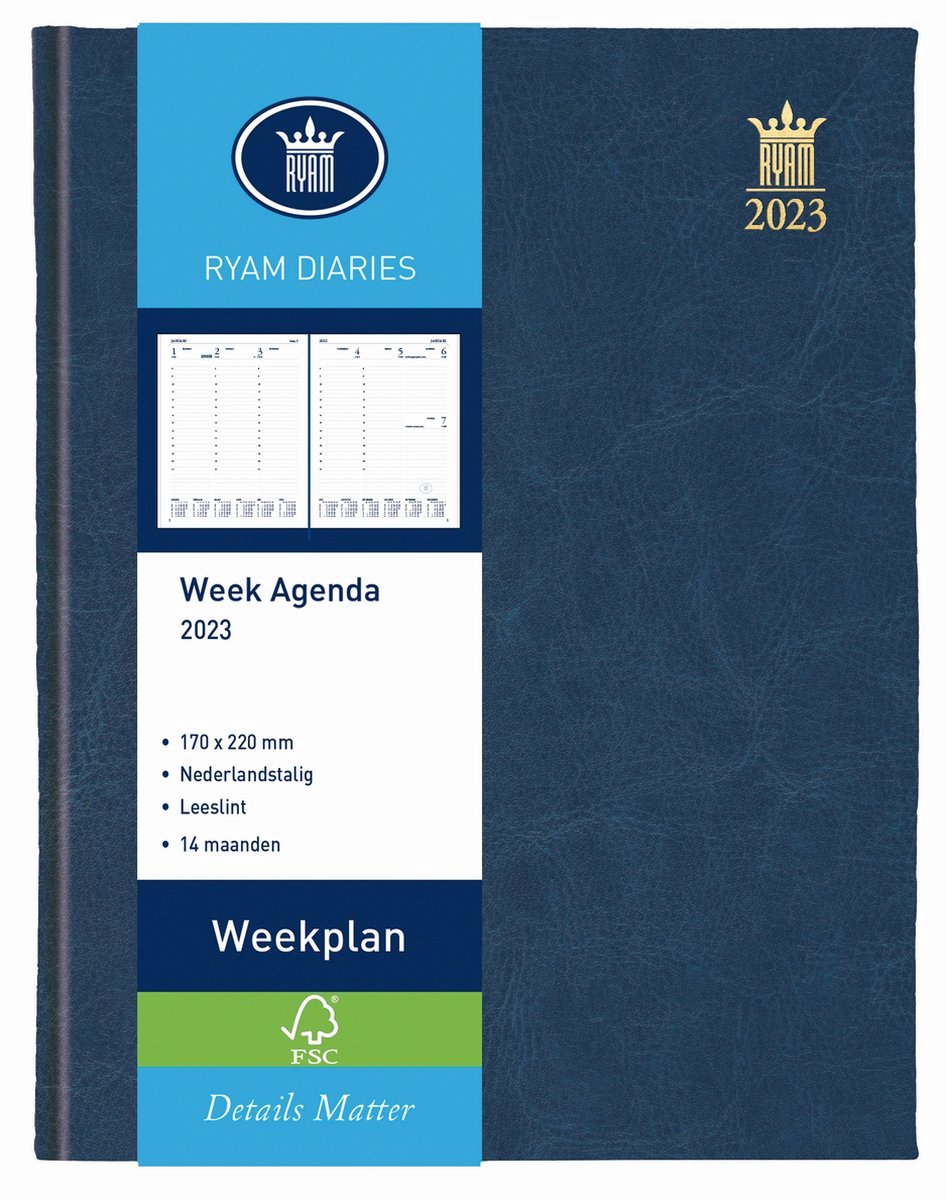 Ryam Bureau Agenda 2023 - Weekplan BLAUW (17cm x 22cm)