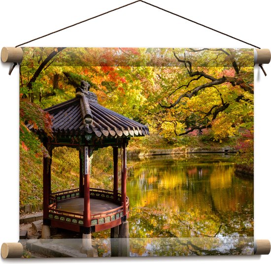 WallClassics - Textielposter - Gazebo bij een Vijver - Secret Garden - Seoul - 40x30 cm Foto op Textiel