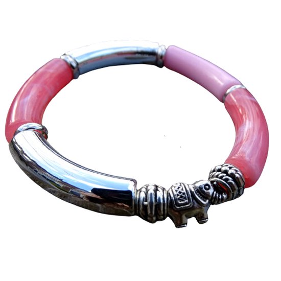 2 Love it Olifantje - Armband - Elastisch - Polsmaat 17 - 20 cm - Tube kralen