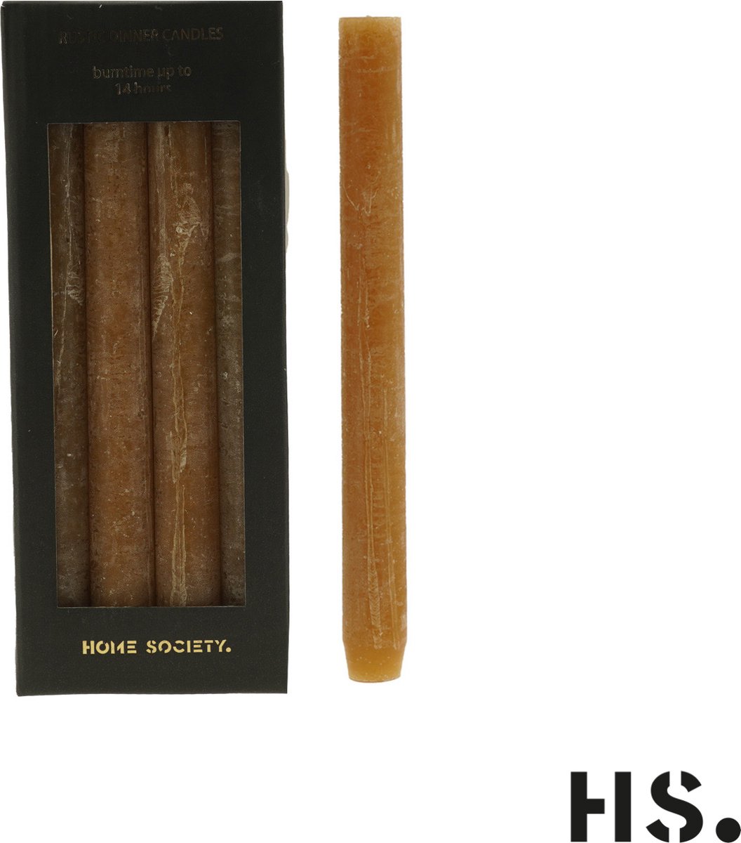 Home Society Dinerkaarsen - Sienna Bruin - 4 stuks -  2.5 x 25 cm - 14 branduren