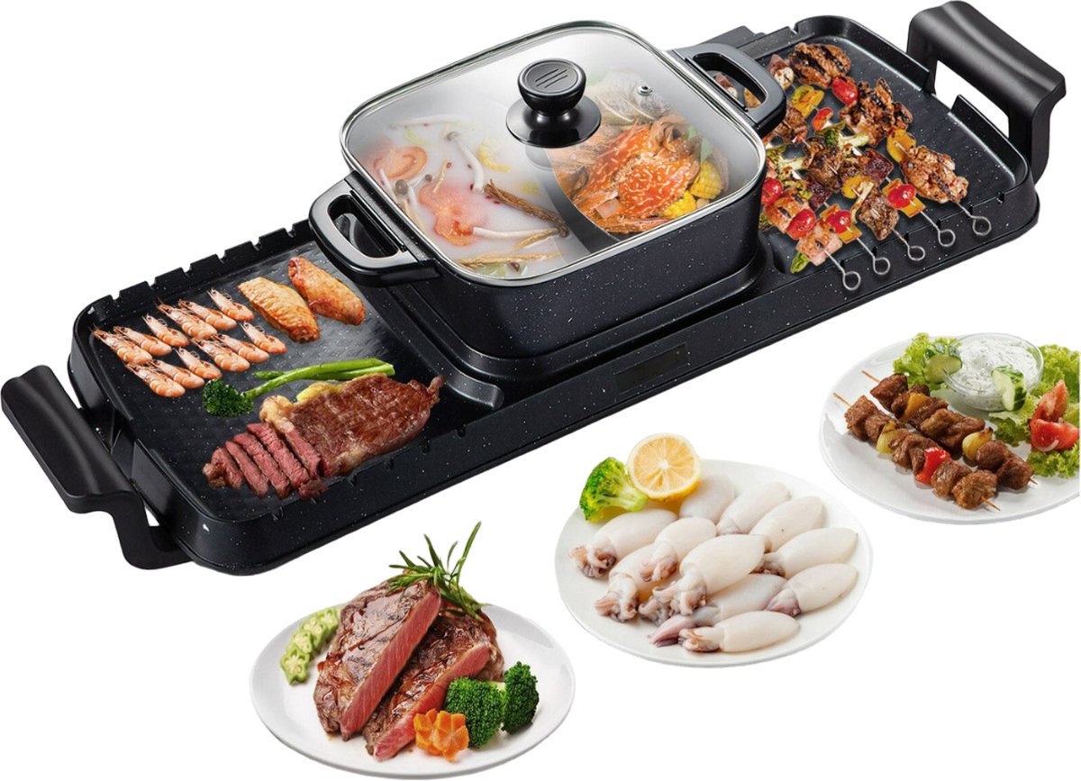 VEVOR 2 en 1 Barbacoa eléctrica Parrilla Hot Pot Portable Hot Pot