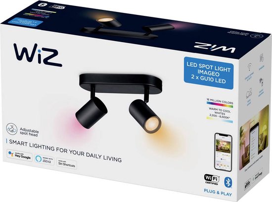 Plafonnier LED WiZ IMAGEO WiZ Spots 2x5W B 22-65K RGB 871951455195400 N/A  Puissance 