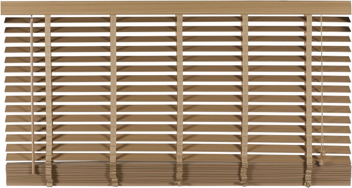 Houten Jaloezie Naturel - 200x180 cm (BxH) - Raamdecoratie - Lamelbreedte 50 mm - inc. Bedieningskoord en Draaistang - Eenvoudig op maat maken en monteren