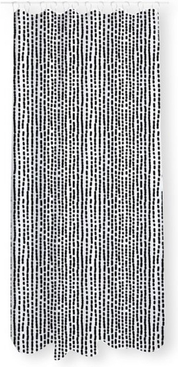 Spesely Douchegordijn 180x200cm - Polyester - Inclusief 12 ringen - Wit met verticale zwarte stippen