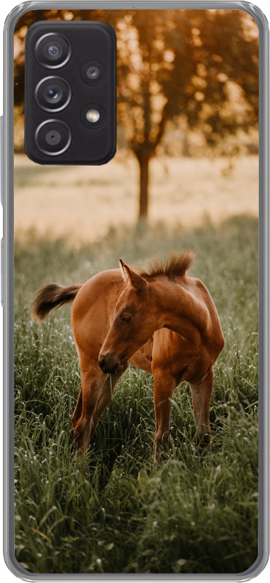 Geschikt voor Samsung Galaxy A53 5G hoesje - Paard - Gras - Boom - Siliconen Telefoonhoesje