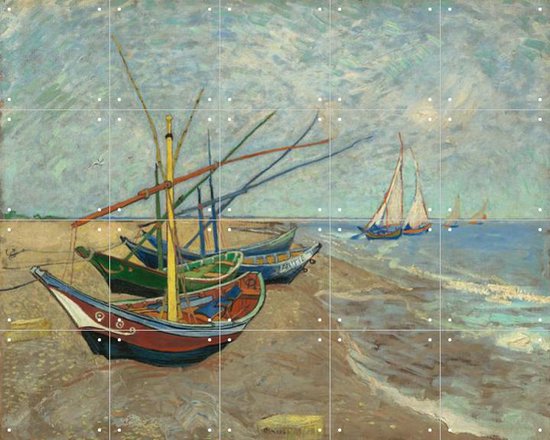 IXXI Vissersboten op het strand van Les Saintes Maries de la Mer - Vincent van Gogh - Wanddecoratie - 80 x 100 cm