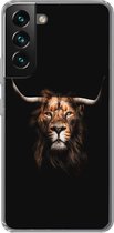 Geschikt voor Samsung Galaxy S22 Plus hoesje - Leeuw - Hoorn - Zwart - Siliconen Telefoonhoesje