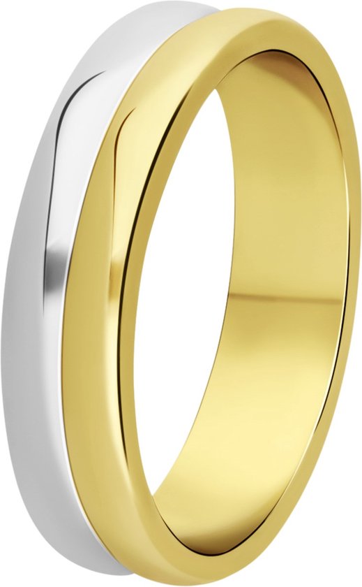 Lucardi Dames Zilveren ring 2-tone - Ring - 925 Zilver - Zilver- en Goudkleurig - 17.5 / 55 mm