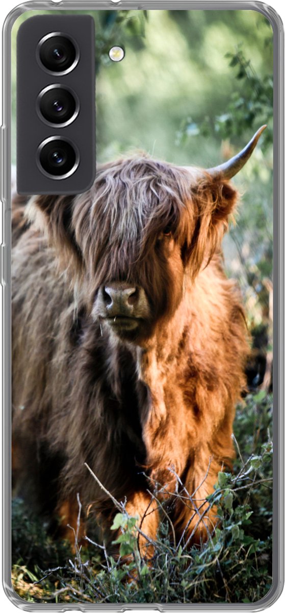 Telefoonhoesje Geschikt voor Samsung Galaxy S21 FE hoesje - Schotse Hooglanders - Bos - Dieren - Siliconen Telefoonhoesje Telefoonhoesje