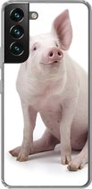 Telefoonhoesje Geschikt voor Samsung Galaxy S22 hoesje - Varken - Boerderijdieren - Wit - Siliconen Telefoonhoesje