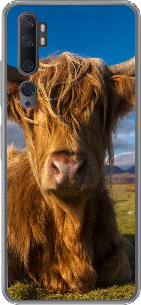 Telefoonhoesje Geschikt voor Xiaomi Mi Note 10 hoesje - Schotse Hooglander - Dieren - Gras - Siliconen Telefoonhoesje Telefoonhoesje