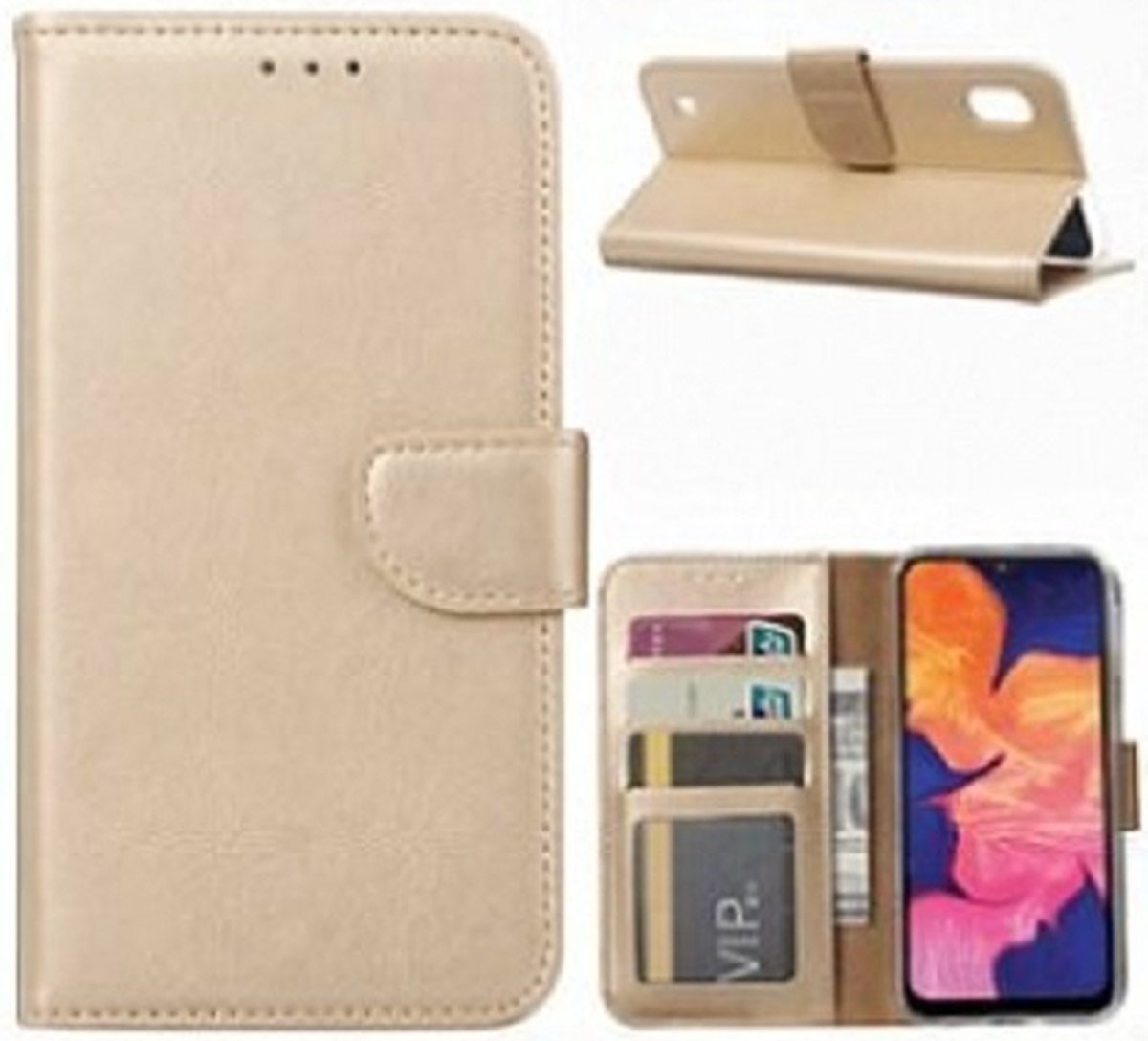 Samsung A10 Hoesje Met Pasjeshouder Bookcase Goud