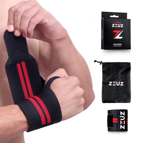 ZEUZ 1 Stuk Polsband Rood/ Zwart - Fitness - CrossFit – Bootcamp – Krachttraining – Yoga – Stevigheidsband - Versteviging & Versterking Polsen - Polsbandage Wrist Support Wraps - Handen support - Sporten & Fit