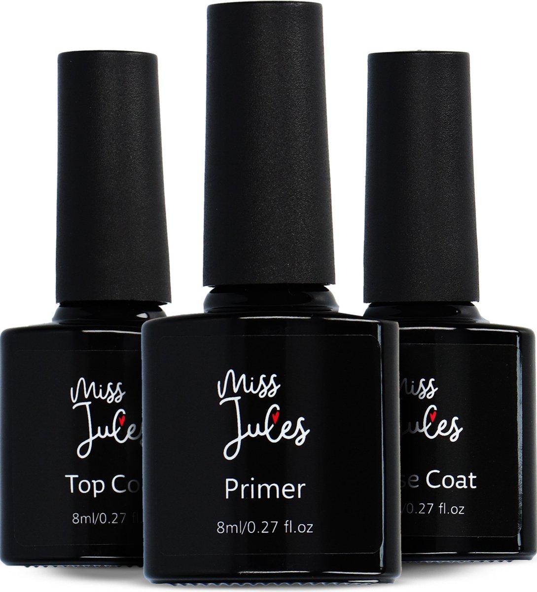 Miss Jules® Base & Top Coat & Primer 24 ml - Gellak - Goede aanhechting - Blijvend Glanzende Nagels