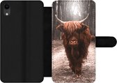 Bookcase Geschikt voor iPhone XR telefoonhoesje - Schotse hooglander - Bos - Koe - Dieren - Natuur - Met vakjes - Wallet case met magneetsluiting