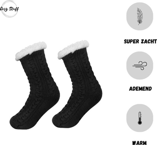 Cosy Stuff - Huissokken Dames en Heren - Zwart - Gevoerde sokken - Anti Slip Sokken - Fleece Sokken - Dikke Sokken - Slofsokken - Warme Sokken - Winter Sokken - Merkloos