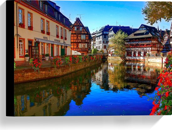 WallClassics - Canvas  - Huizen aan Rivier - 40x30 cm Foto op Canvas Schilderij (Wanddecoratie op Canvas)