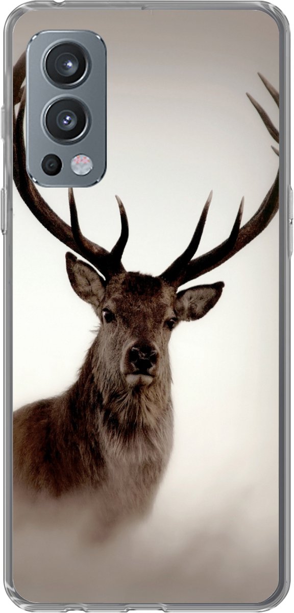 Telefoonhoesje Geschikt voor OnePlus Nord 2 5G hoesje - Portret - Hert - Gewei - Siliconen Telefoonhoesje Telefoonhoesje