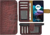 Motorola Edge 30 Hoesje - Bookcase - Edge 30 Hoesje Book Case Wallet Echt Leer Croco Bordeauxrood Cover
