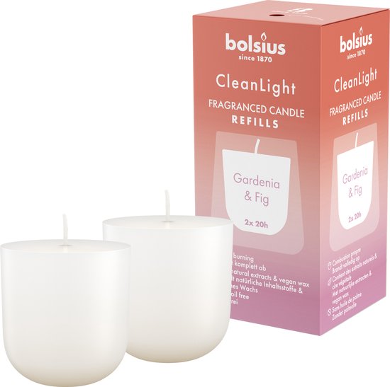 Bolsius - CleanLight - Navulbare Geurkaarsen - Gardenia & Fig - 12 Gegeurde Refills