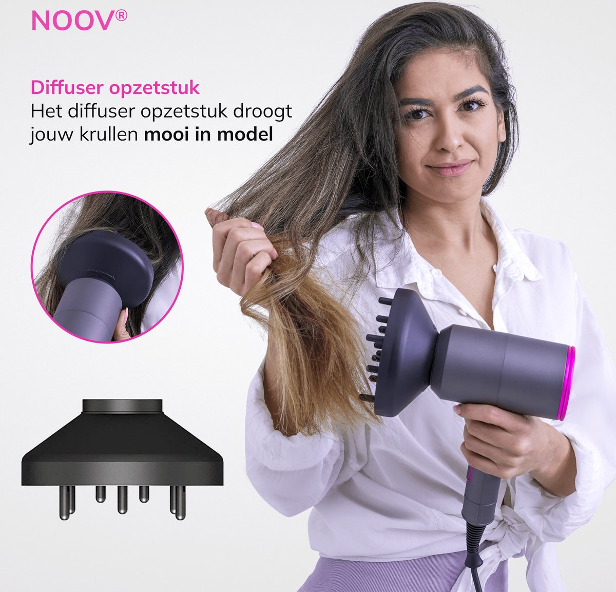 NOOV© Föhn met Diffuser Haardroger voor krullen 3 Standen Ionentechnologie 3...