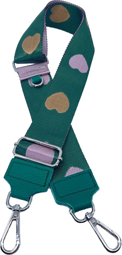 Schoudertas band - Hengsel - Bag strap - Fabric Straps - Boho - Chique - Chic - Harten in twee kleuren in groen
