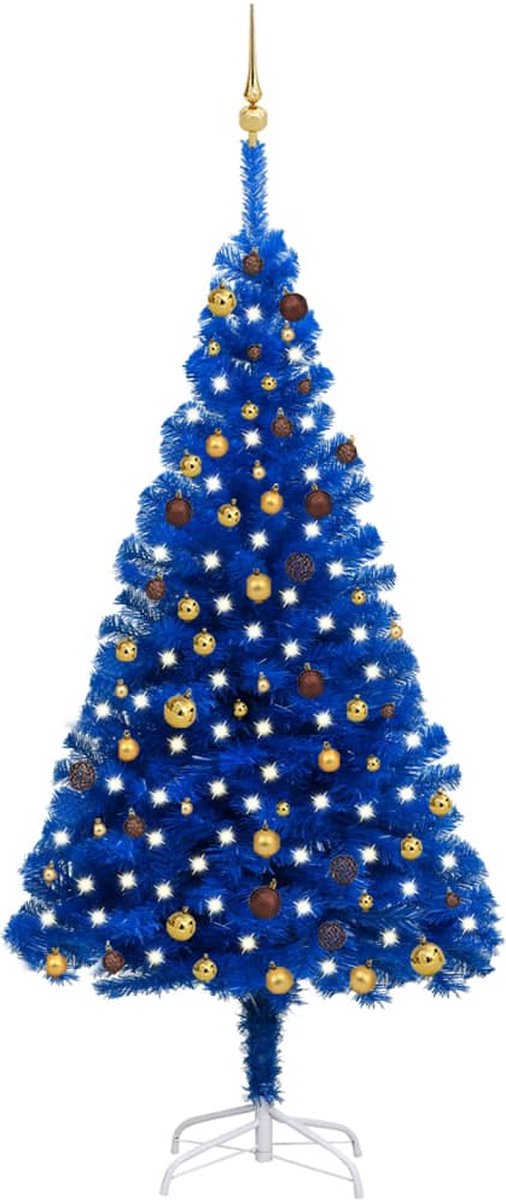 Prolenta Premium - Kunstkerstboom met LED's en kerstballen 210 cm PVC blauw