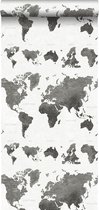 ESTAhome behangpapier vintage wereldkaarten donkergrijs - 138973 - 0,53 x 10,05 m