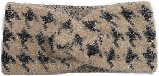 Taupe Haarband Pied Le Poule - Winter Haarbanden - Taupe + Zwarte Pied Le Poule print