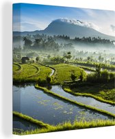 Canvas Schilderij Indonesië - Rijst - Mist - 90x90 cm - Wanddecoratie