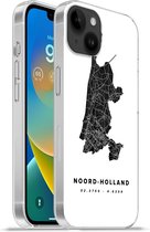Geschikt voorApple Iphone 14 Plus - Soft case hoesje - Noord-Holland - Wegenkaart Nederland - Zwart - Siliconen Telefoonhoesje
