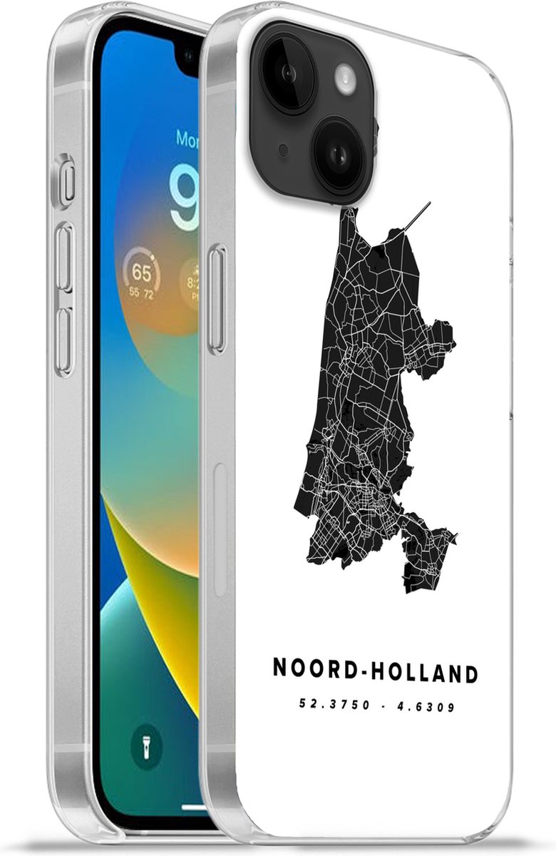 Telefoonhoesje Geschikt voor Apple Iphone 14 Plus hoesje - Noord-Holland - Wegenkaart Nederland - Zwart - Siliconen Telefoonhoesje Telefoonhoesje
