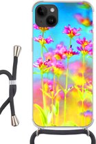 Telefoonhoesje Geschikt voorApple Iphone 14 Plus - Bloemen - Kunst - Psychedelisch - Siliconen - Crossbody - Backcover met Koord - Telefoonhoesje met koord - Hoesje met touw