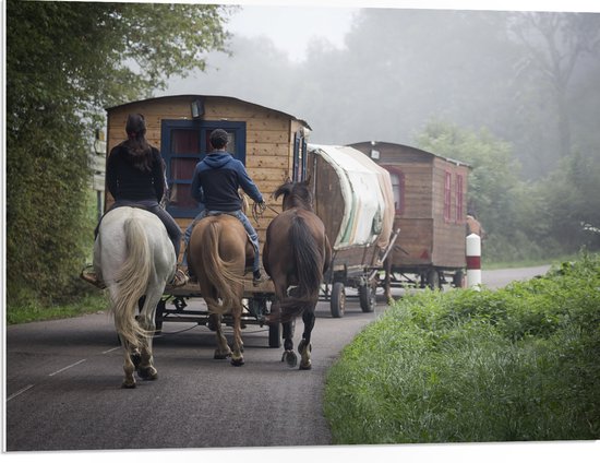 WallClassics - Panneau en mousse PVC - Caravane à l'ancienne avec cheval et calèche - Photo 80x60 cm sur panneau en mousse PVC