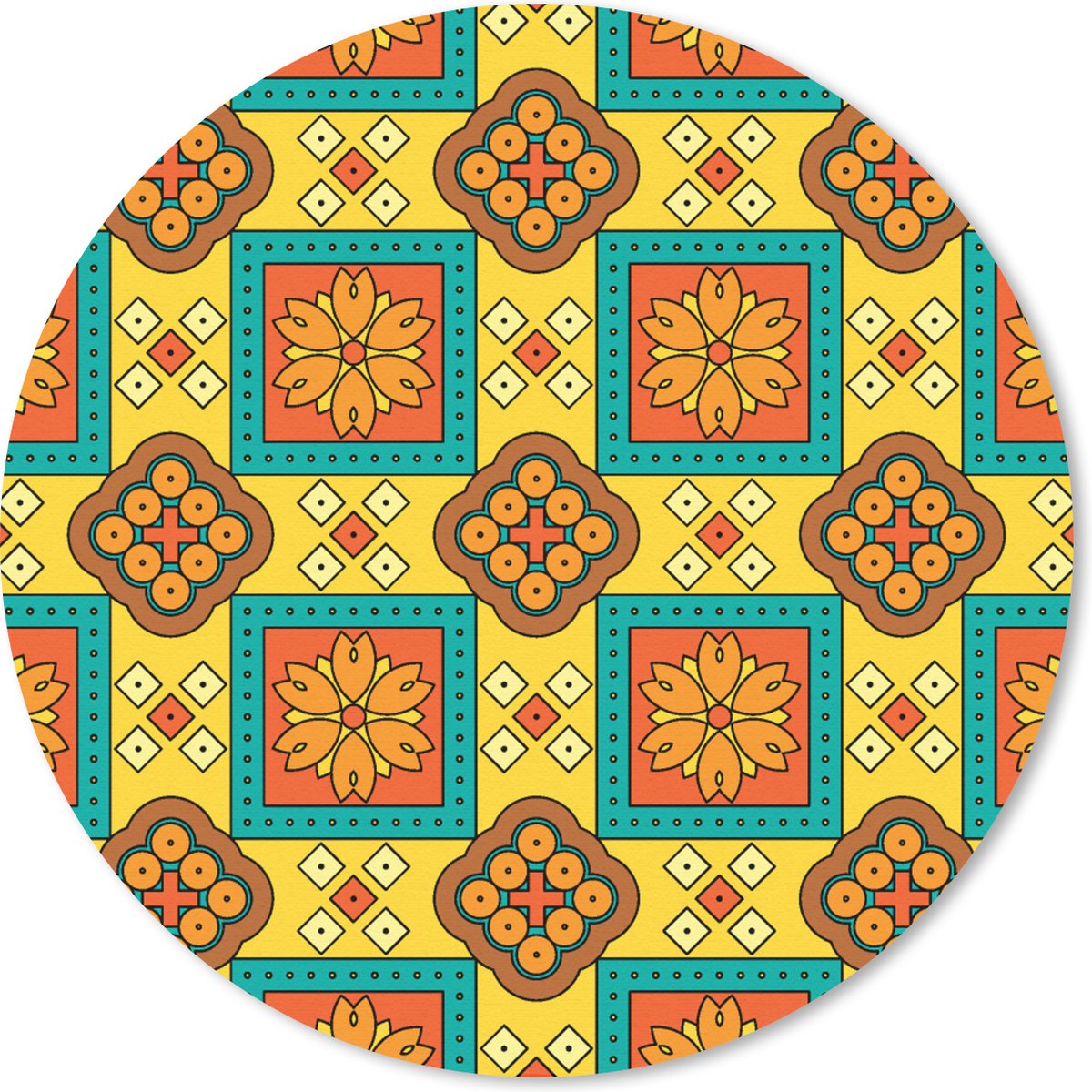 Muismat rond 20x20 cm - Mousepad Patchwork - Retro - Bloemen - Design - Ronde muismatten