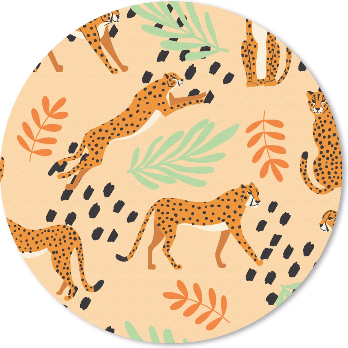 Muismat rond 40x40 cm - Mousepad Patroon - Jachtluipaard - Bladeren - Ronde muismatten