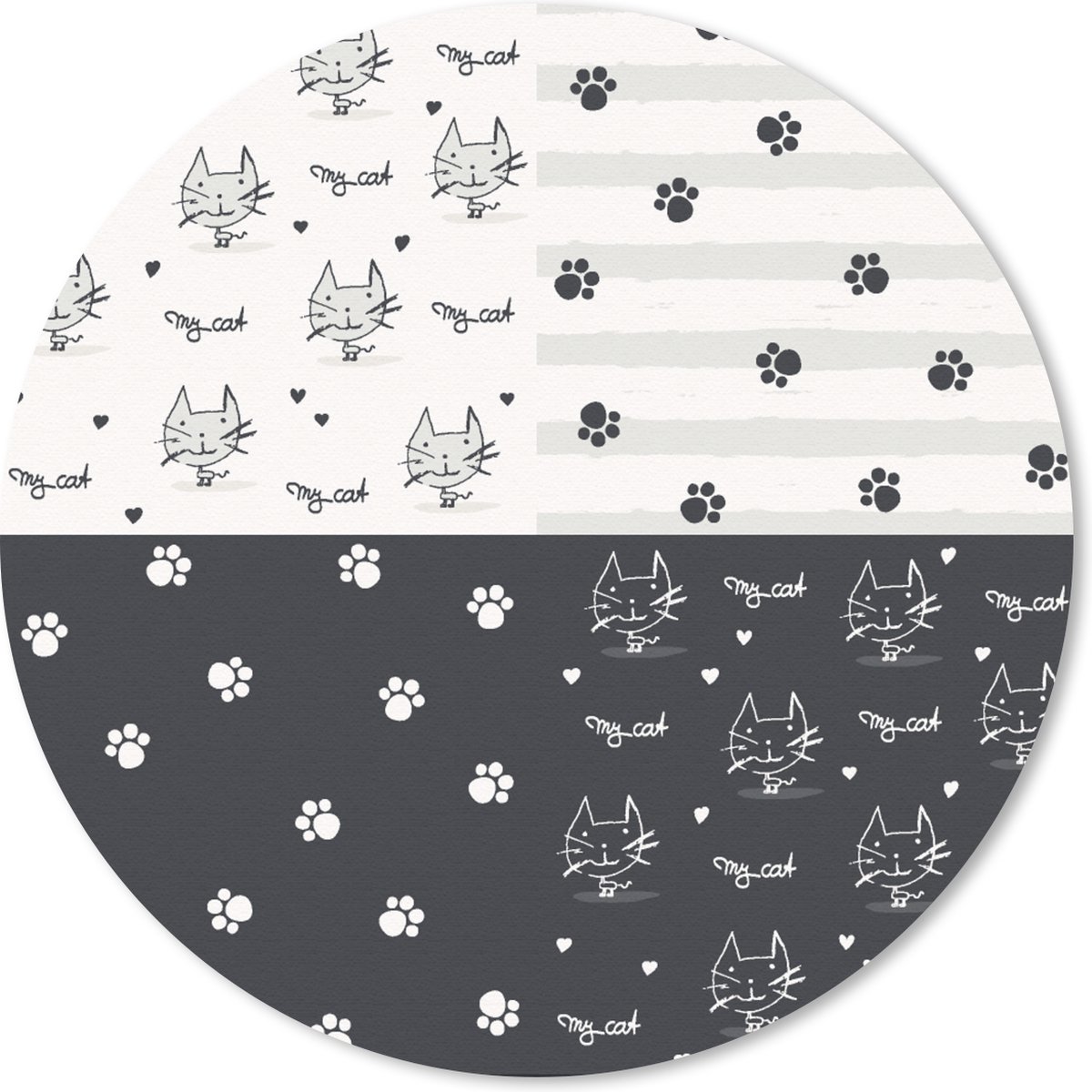 Muismat rond 20x20 cm - Mousepad Katten - Pootjes - Patronen - Huisdier - Ronde muismatten