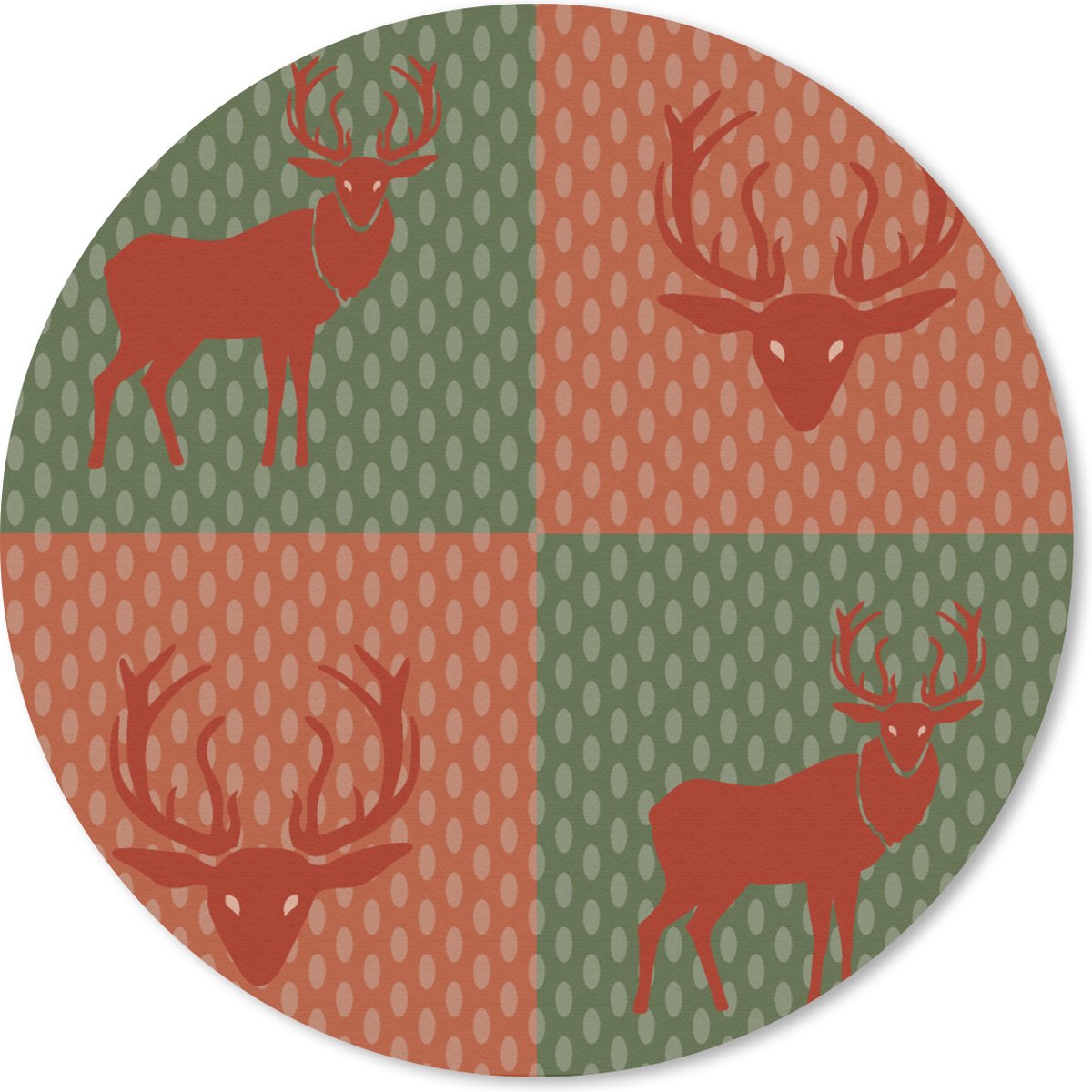 Muismat rond 40x40 cm - Mousepad Patroon - Hert - Groen - Rood - Ronde muismatten