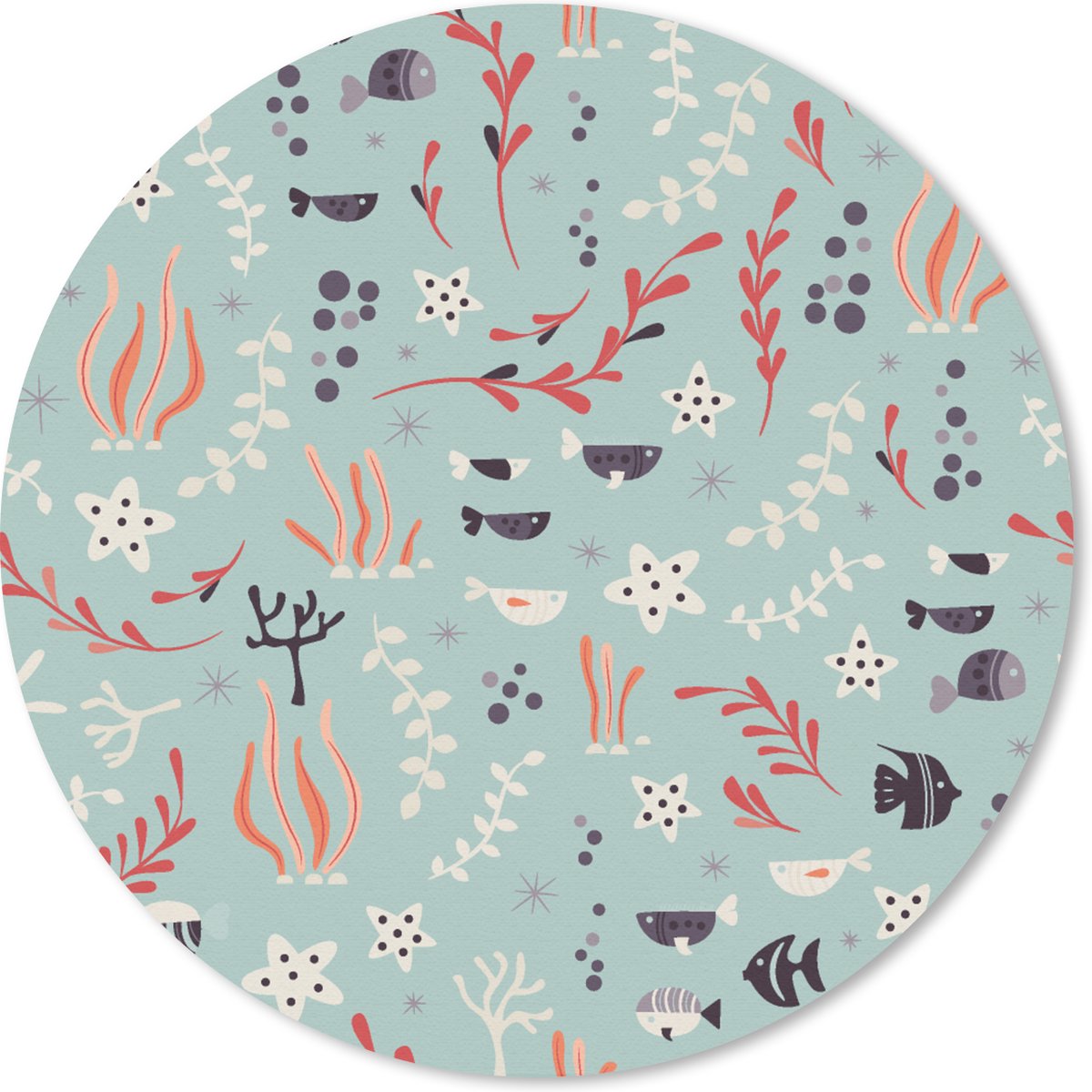 Muismat rond 30x30 cm - Mousepad Onderwater - Planten - Zeedieren - Patroon - Ronde muismatten