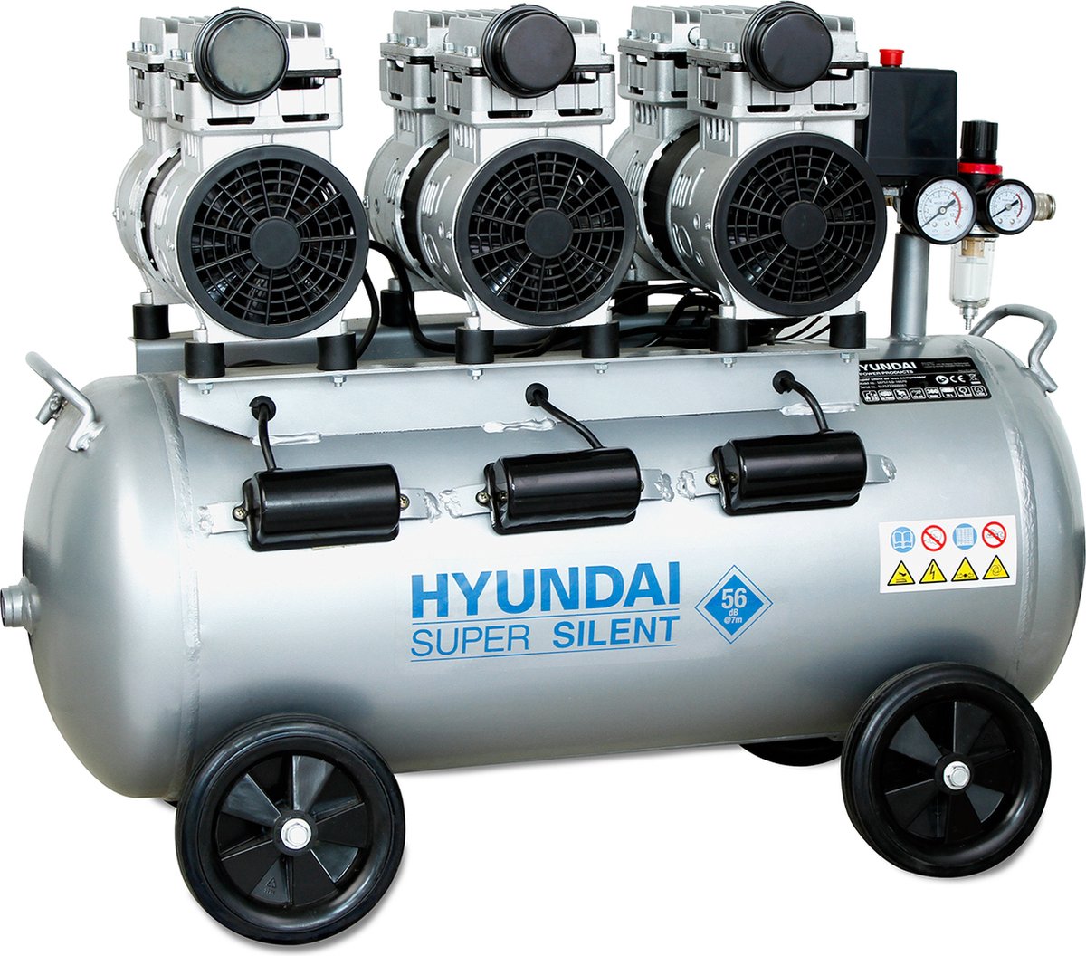 Hyundai stille 59dB compressor 70 liter - 8 BAR olievrij Low Noise ...