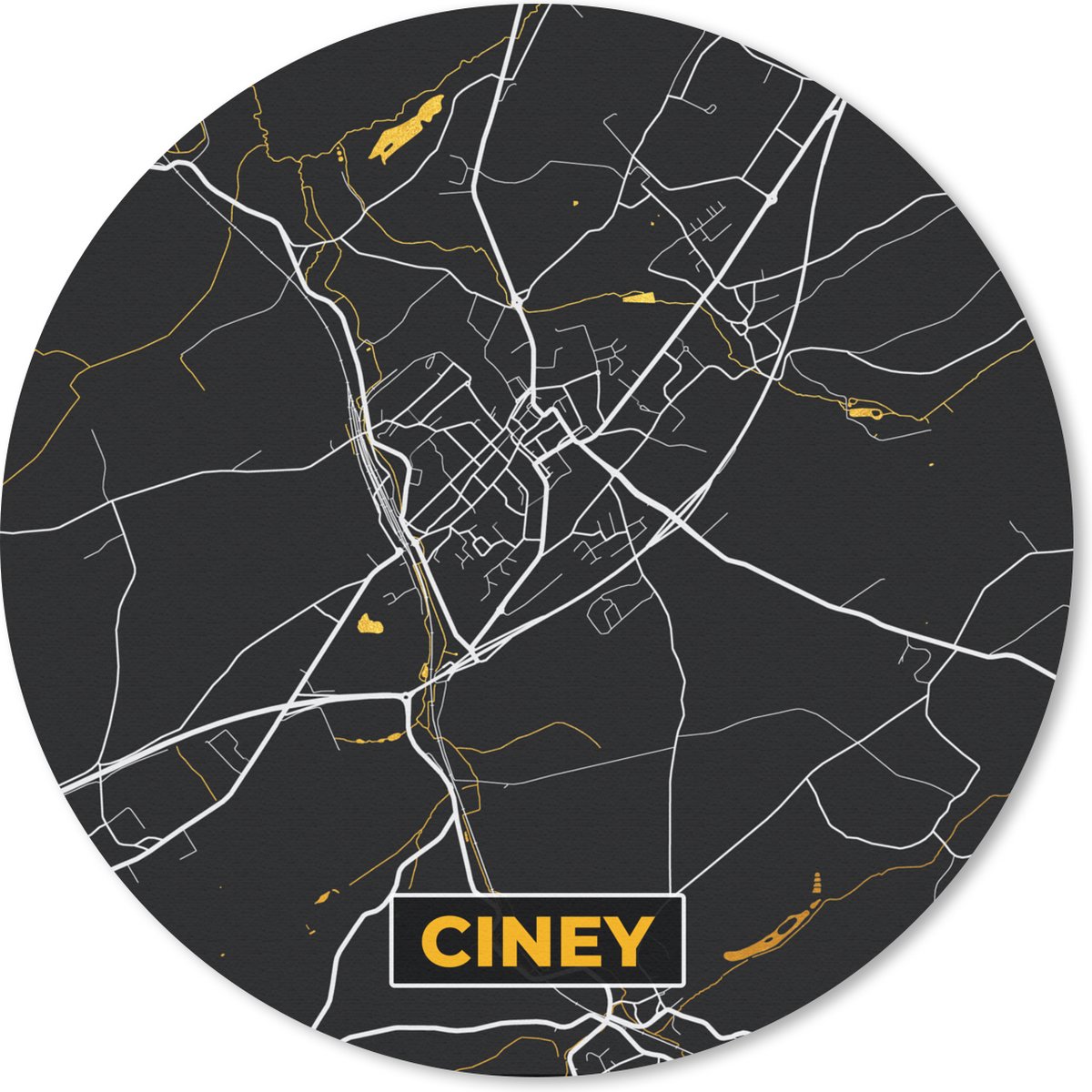 Muismat rond 40x40 cm - Mousepad Plattegrond - Kaart - Ciney - Stadskaart - Goud - Ronde muismatten - Stadskaart