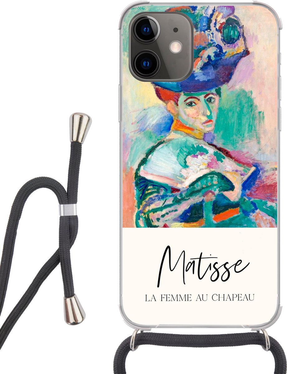 Telefoonhoesje Geschikt voor iPhone 12 Mini - La femme au chapeau - Matisse - Kunst - Siliconen - Crossbody - Backcover met Koord - Telefoonhoesje met koord - Hoesje met touw Telefoonhoesje