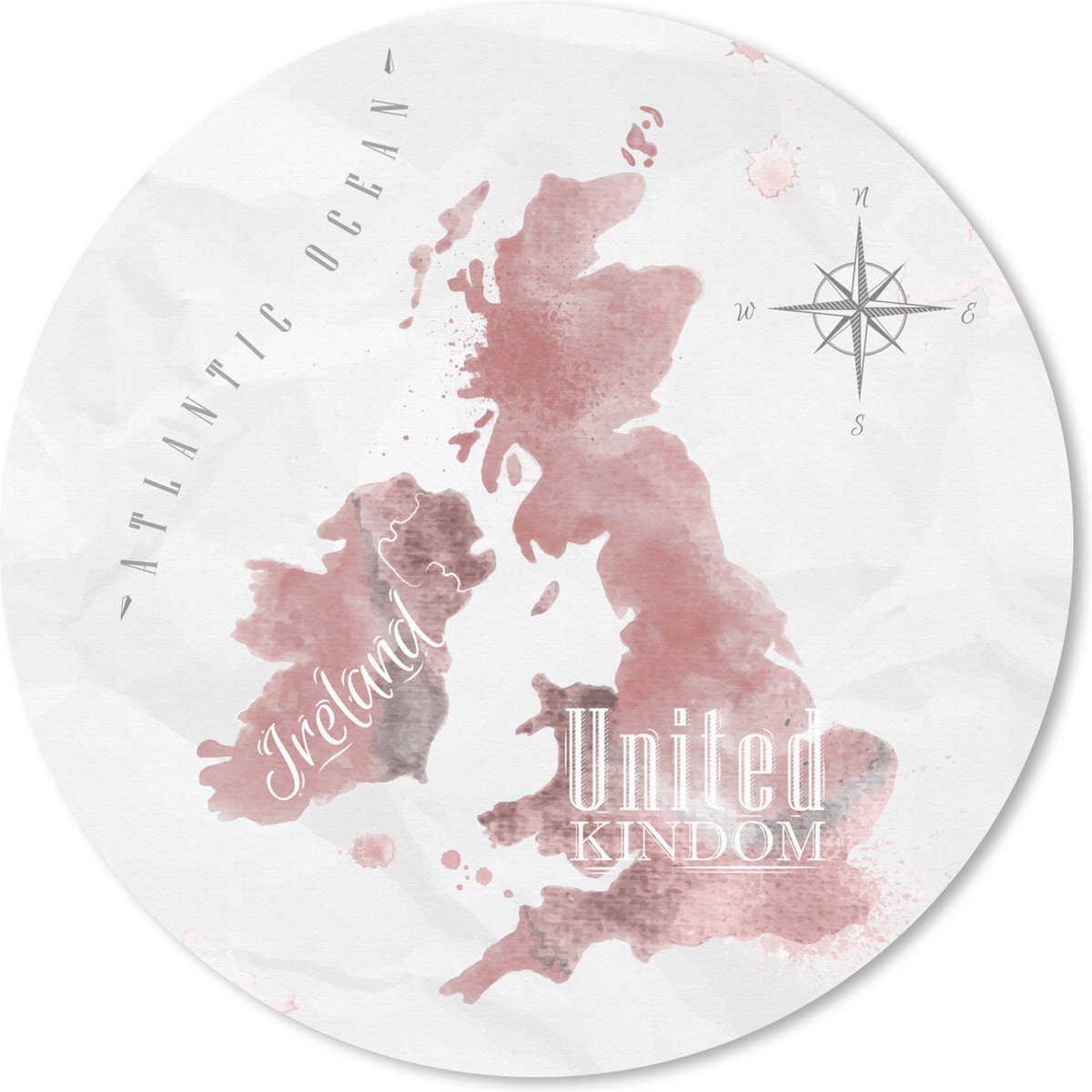 Muismat rond 30x30 cm - Mousepad Kaart - Engeland - Waterverf - Ronde muismatten