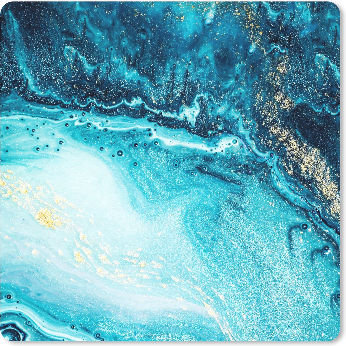 Muismat 30x30 cm - Mousepad Marmerlook - Blauw - Goud - Luxe - Glitter - Marmer print - Muismatten