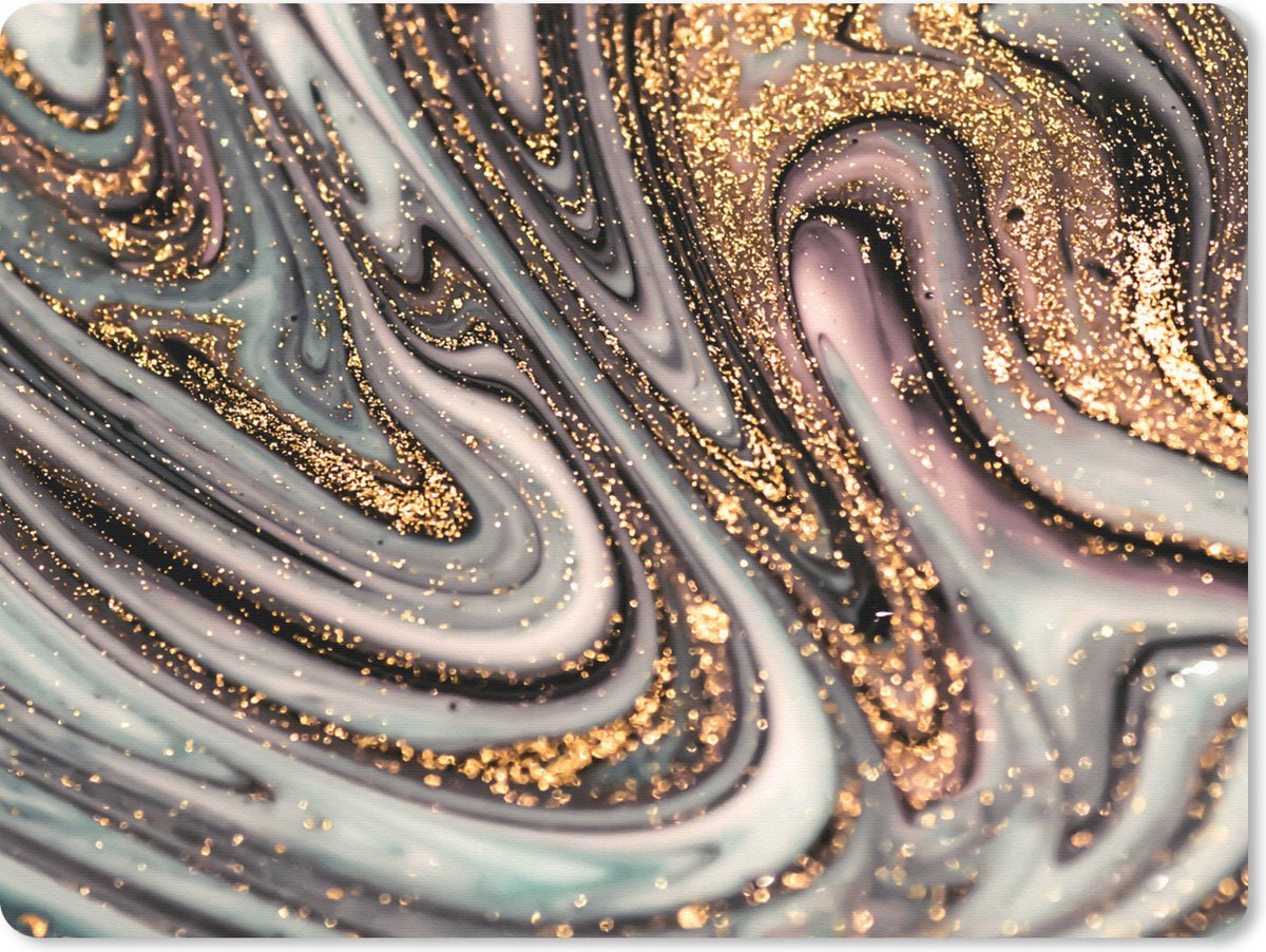 Muismat - Mousepad - Marmerlook - Goud - Glitter - Luxe - Marmer - Wit - 23x19 cm - Muismatten