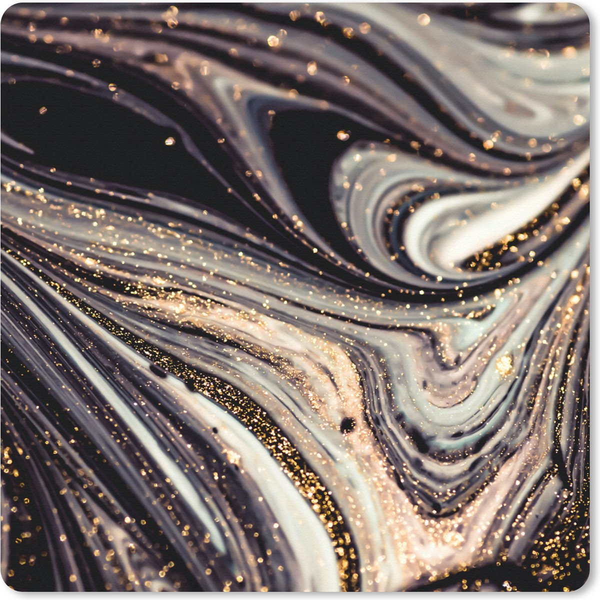 Muismat 30x30 cm - Mousepad Marmerlook - Zwart - Goud - Wit - Glitter - Marmer print - Muismatten