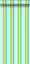 ESTAhome behang verticale strepen turquoise, limegroen en wit - 138703 - 53 cm x 10,05 m